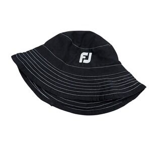 FJ FootJoy Golf Bucket Hat Black‎ with White Stitching Medium